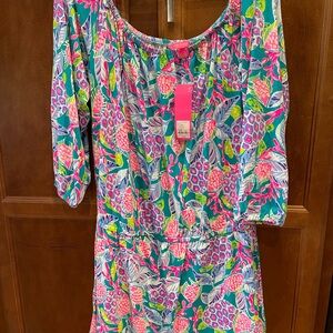 Lilly Pulitzer Vibrant Floral Romper in Pink and Green